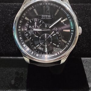 Guess W85053G1 Vessel Men's Watch Black Leather Strap/Black Dial